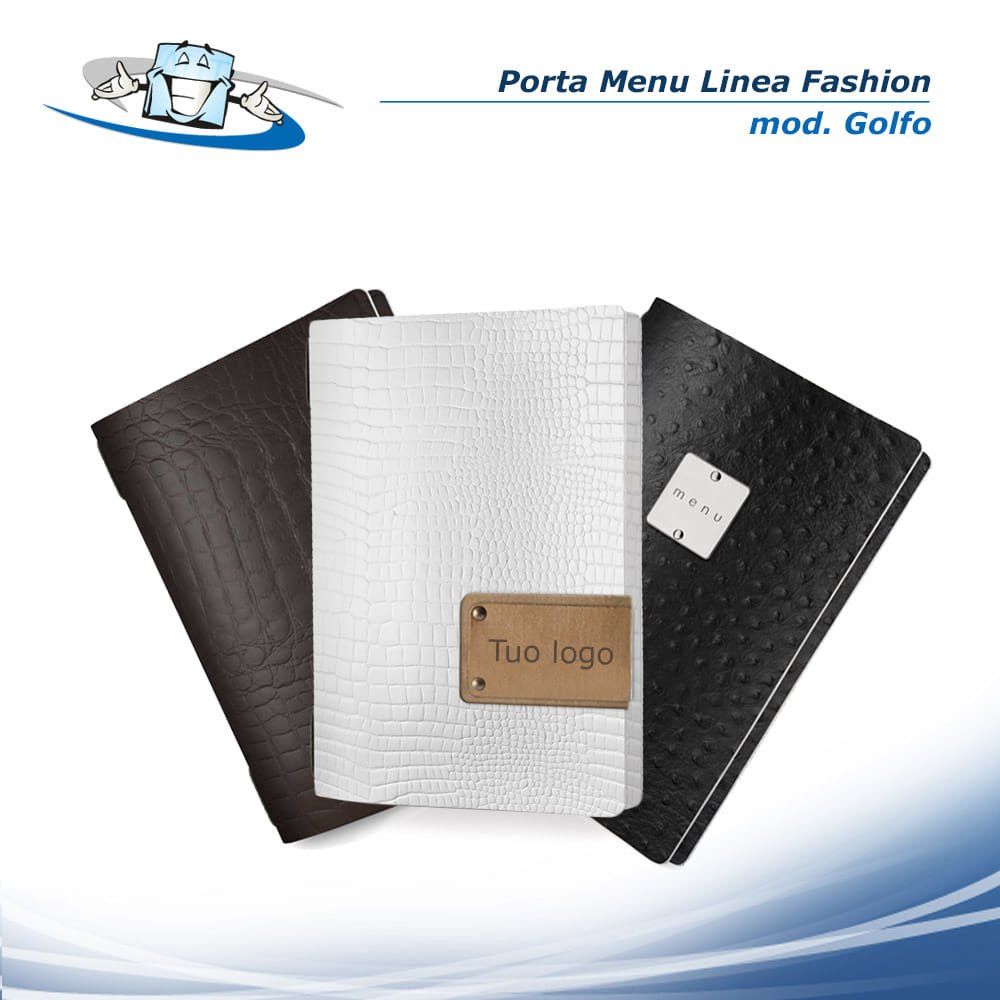 Linea Fashion - Porta menu Golfo (16,5 x 23,1 cm) in vera pelle rigenerata con etichetta personalizzabile
