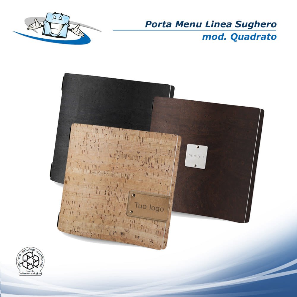 Linea Sughero - Porta menu Quadrato (23 x 23,1 cm) in sughero vegetale con etichetta personalizzabile