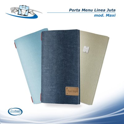 Linea Juta - Porta menu Maxi (23 x 44,1 cm) in PVC antibatterico con etichetta personalizzabile