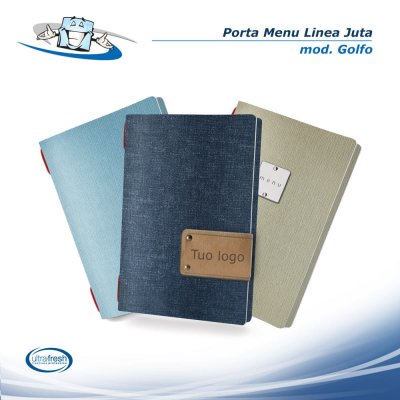 Linea Juta - Porta menu Golfo (16,5 x 23,1 cm) in PVC antibatterico con etichetta personalizzabile