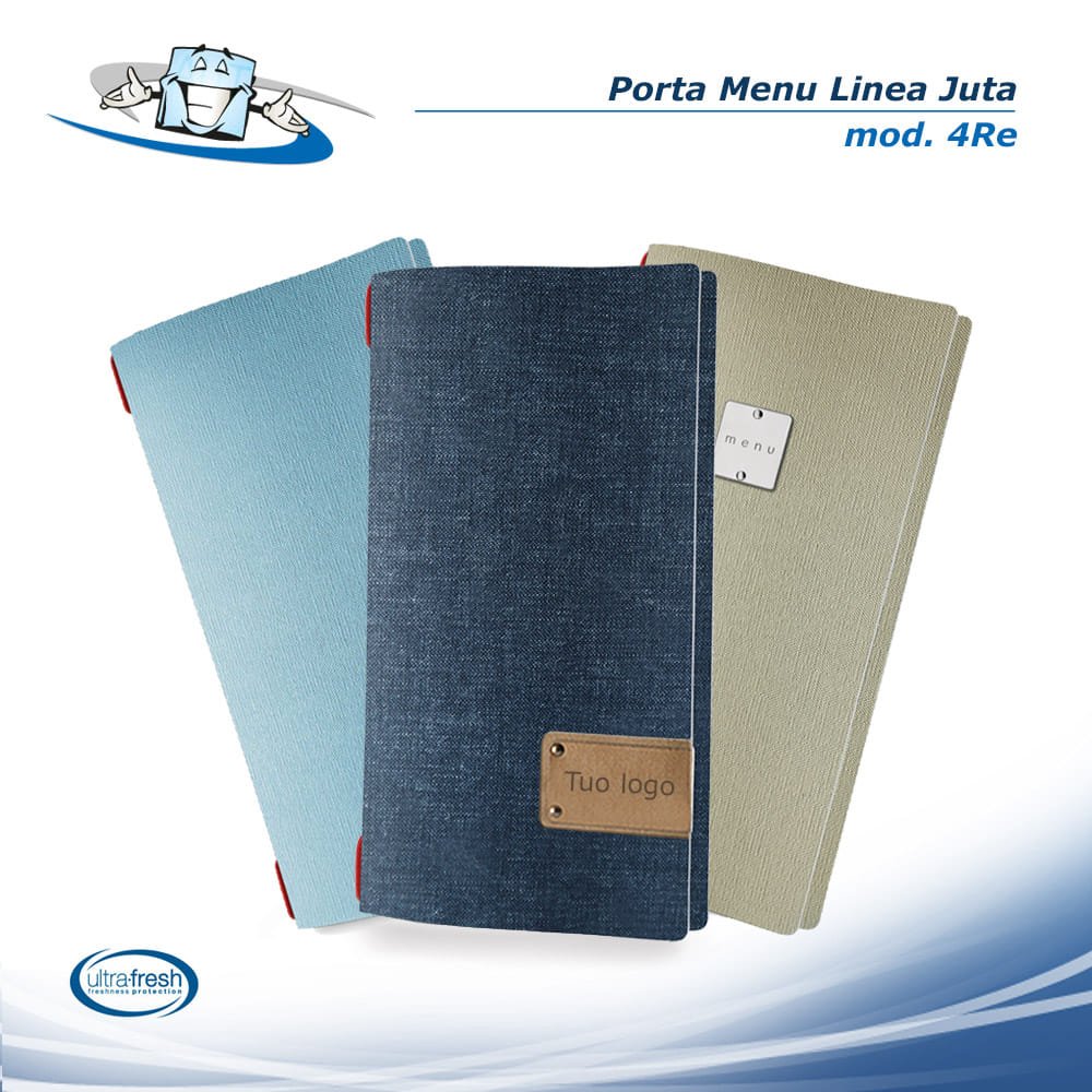 Linea Juta - Porta menu 4Re (17,3 x 31,8 cm) in PVC antibatterico con etichetta personalizzabile
