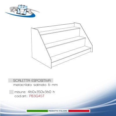 schema Scaletta Espositiva satinata piccola in plexiglass per vetrina o scaffali