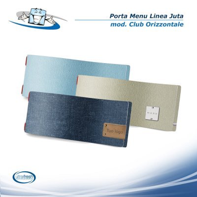 Linea Juta - Porta menu Club Orizzontale (31,7 x 12,6 cm) in PVC antibatterico con etichetta personalizzabile