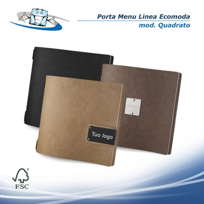 Linea Ecomoda - Porta menu Quadrato (23 x 23,1 cm) in fibra di cellulosa con etichetta personalizzabile