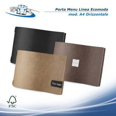 Linea Ecomoda - Porta menu A4 Orizzontale (31,7 x 23,1 cm) in fibra di cellulosa con etichetta personalizzabile