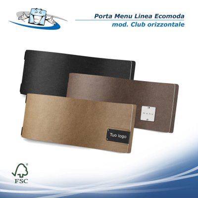 Linea Ecomoda - Porta menu Club Orizzontale (31,7 x 12,6 cm) in fibra di cellulosa con etichetta personalizzabile