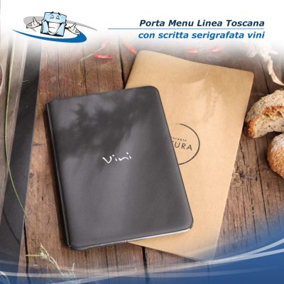 Linea Toscana - Porta menu con scritta serigrafata "vini" in PVC atossico