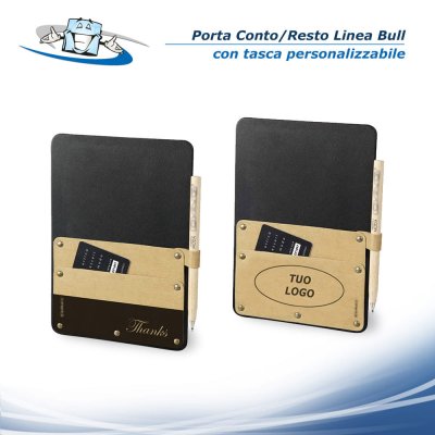Linea Bull - Porta conto/resto Pocket con tasca personalizzabile in vera pelle rigenerata