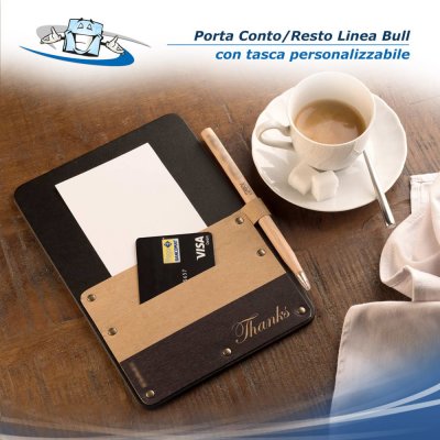 Linea Bull - Porta conto/resto Pocket con tasca personalizzabile in vera pelle rigenerata