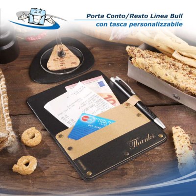 Linea Bull - Porta conto/resto Pocket con tasca personalizzabile in vera pelle rigenerata