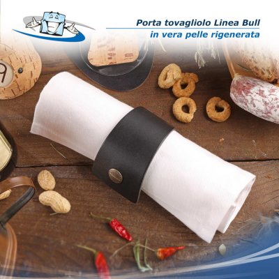 Linea Bull - Porta tovagliolo Ring in vera pelle rigenerata con bottone automatico