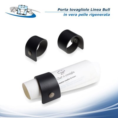 Linea Bull - Porta tovagliolo Ring in vera pelle rigenerata con bottone automatico