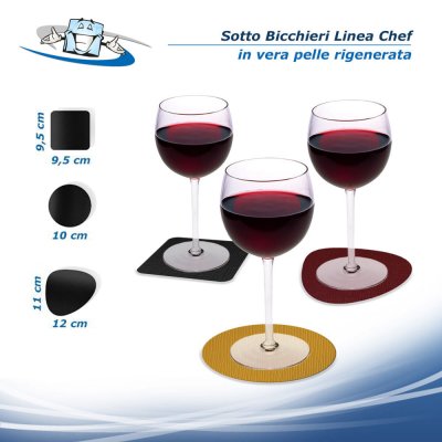 Linea Chef - Sotto bicchieri in diversi colori e misure in vera pelle rigenerata