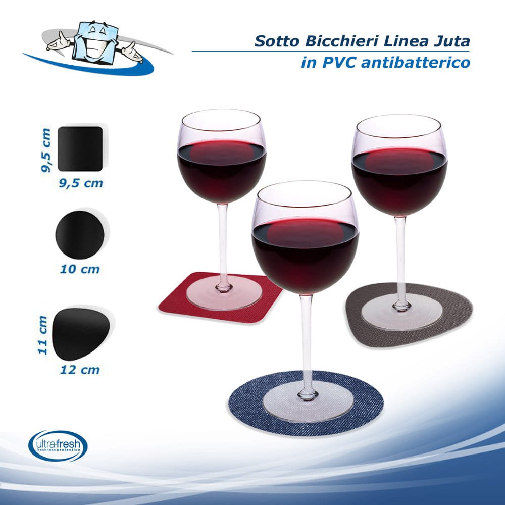 Linea Juta - Sotto bicchieri in diversi colori e misure in PVC antibatterico