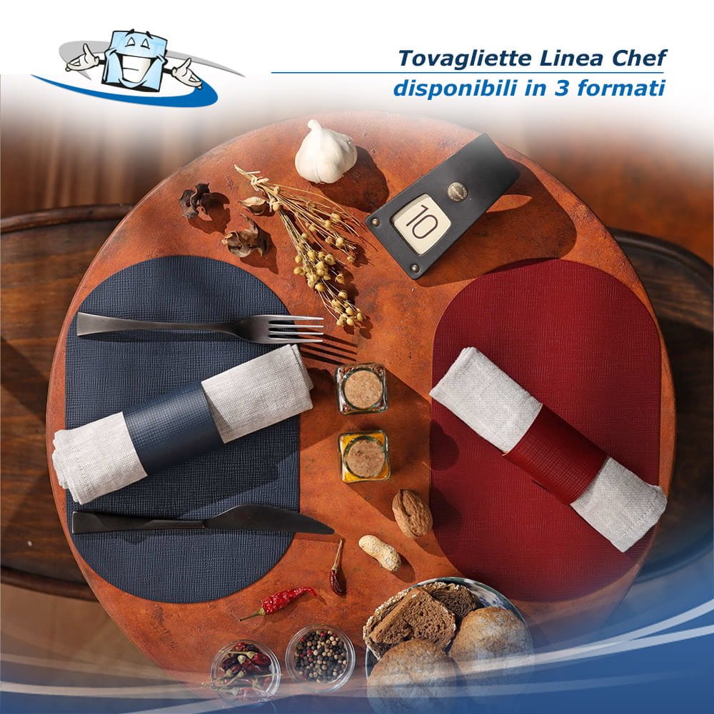 Linea Chef - Tovagliette ovali e rotonde in diversi colori e formati in vera pelle rigenerata