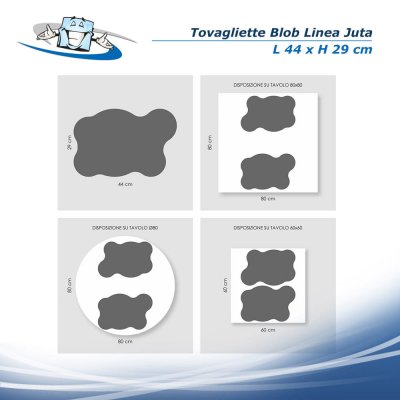 Linea Juta - Tovagliette Blob disponibili in 2 formati in diversi colori in PVC antibatterico