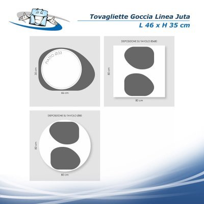 Linea Juta - Tovagliette Goccia disponibili in 2 formati in diversi colori in PVC antibatterico