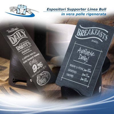 Linea Bull - Espositore Supporter nero disponibile in 2 formati in vera pelle rigenerata