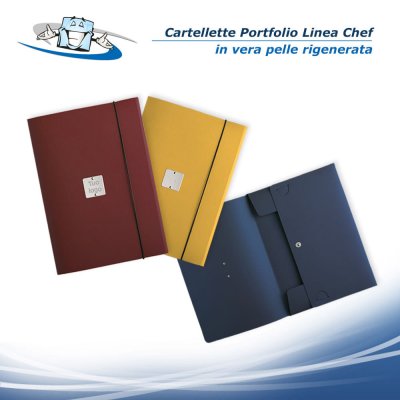 Linea Chef - Cartellette Portfolio disponibili in 2 formati in vera pelle rigenerata con etichetta personalizzabile