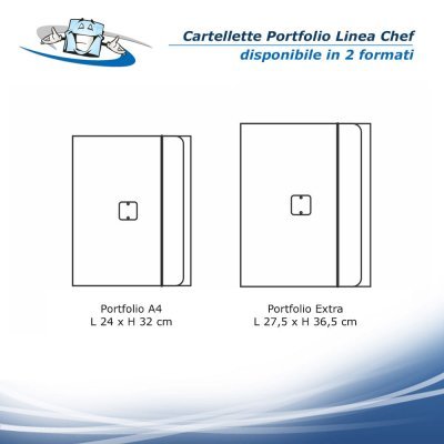 Linea Chef - Cartellette Portfolio disponibili in 2 formati in vera pelle rigenerata con etichetta personalizzabile