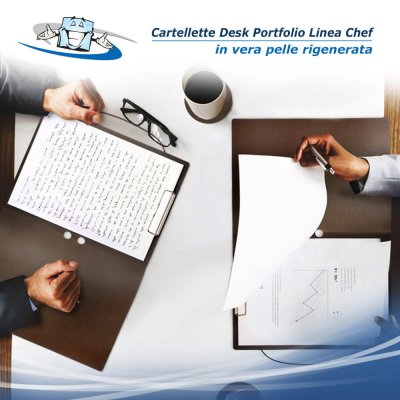 Linea Chef - Cartellette Desk Portfolio con molla ferma fogli in vera pelle rigenerata con etichetta personalizzabile
