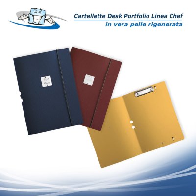 Linea Chef - Cartellette Desk Portfolio con molla ferma fogli in vera pelle rigenerata con etichetta personalizzabile