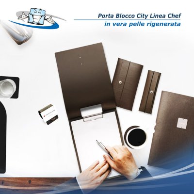 Linea Chef - Porta blocco City in diversi colori in vera pelle rigenerata con etichetta personalizzabile