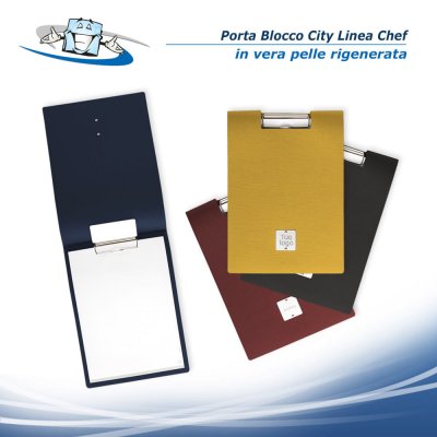 Linea Chef - Porta blocco City in diversi colori in vera pelle rigenerata con etichetta personalizzabile