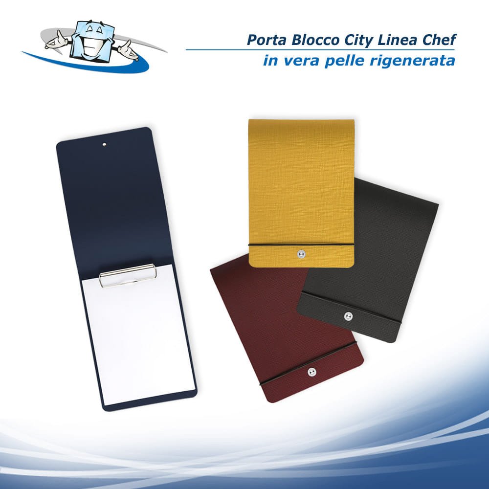 Linea Chef - Porta blocco City in 2 formati e diversi colori in vera pelle rigenerata