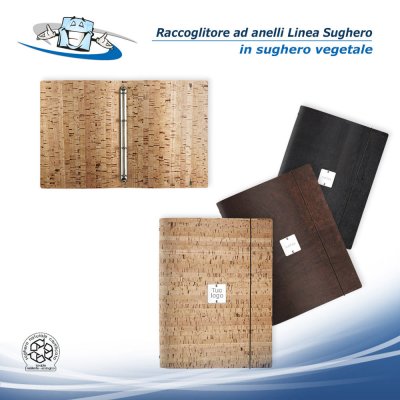 Linea Sughero - Raccoglitore Folder ad anelli in 3 colori in sughero vegetale con etichetta personalizzabile