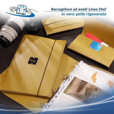 Linea Chef - Raccoglitore Folder ad anelli in diversi colori in vera pelle rigenerata con etichetta personalizzabile
