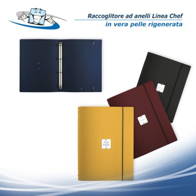 Linea Chef - Raccoglitore Folder ad anelli in diversi colori in vera pelle rigenerata con etichetta personalizzabile