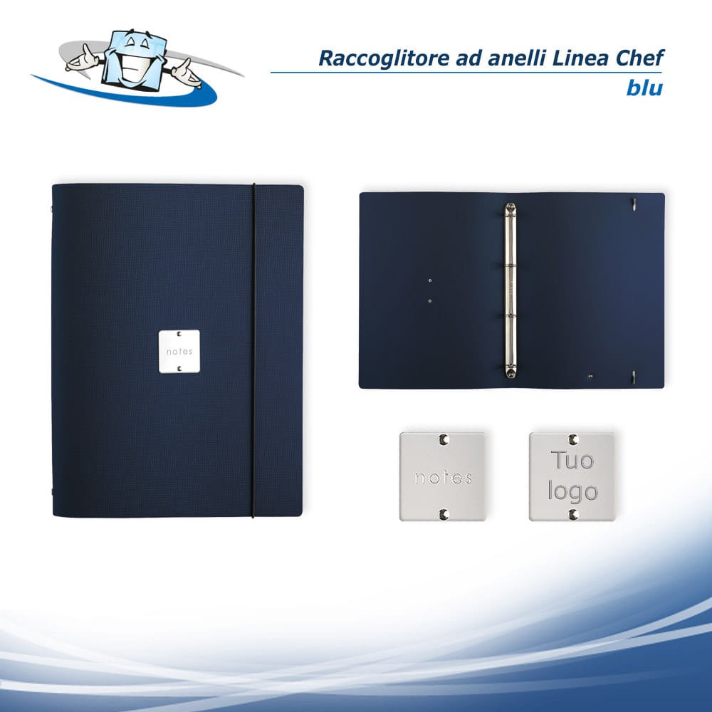 Linea Chef - Raccoglitore Folder ad anelli in diversi colori in vera pelle rigenerata con etichetta personalizzabile