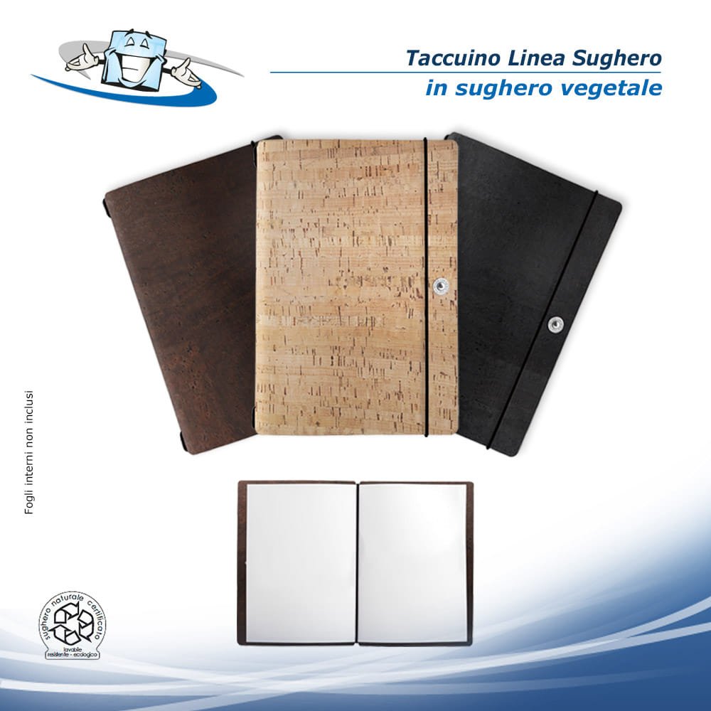 Linea Sughero - Taccuino Note Portfolio in 2 formati e 3 colori in sughero vegetale