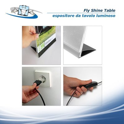 Fly Shine Table espositore luminoso porta listino o depliant fogli A4 da  tavolo