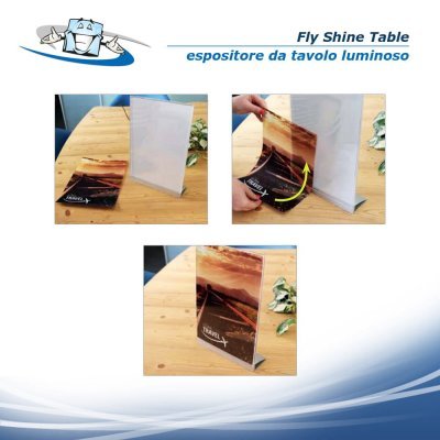 Fly Shine Table espositore luminoso porta listino o depliant fogli A4 da tavolo