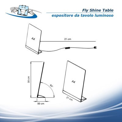 Fly Shine Table espositore luminoso porta listino o depliant fogli A4 da tavolo