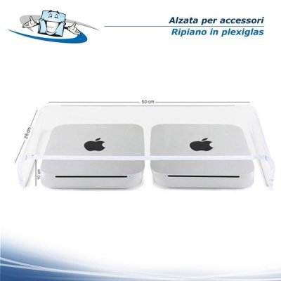 Alzata, Divisorio in Plexiglass Trasparente per accessori o espositore Notebook e minimac