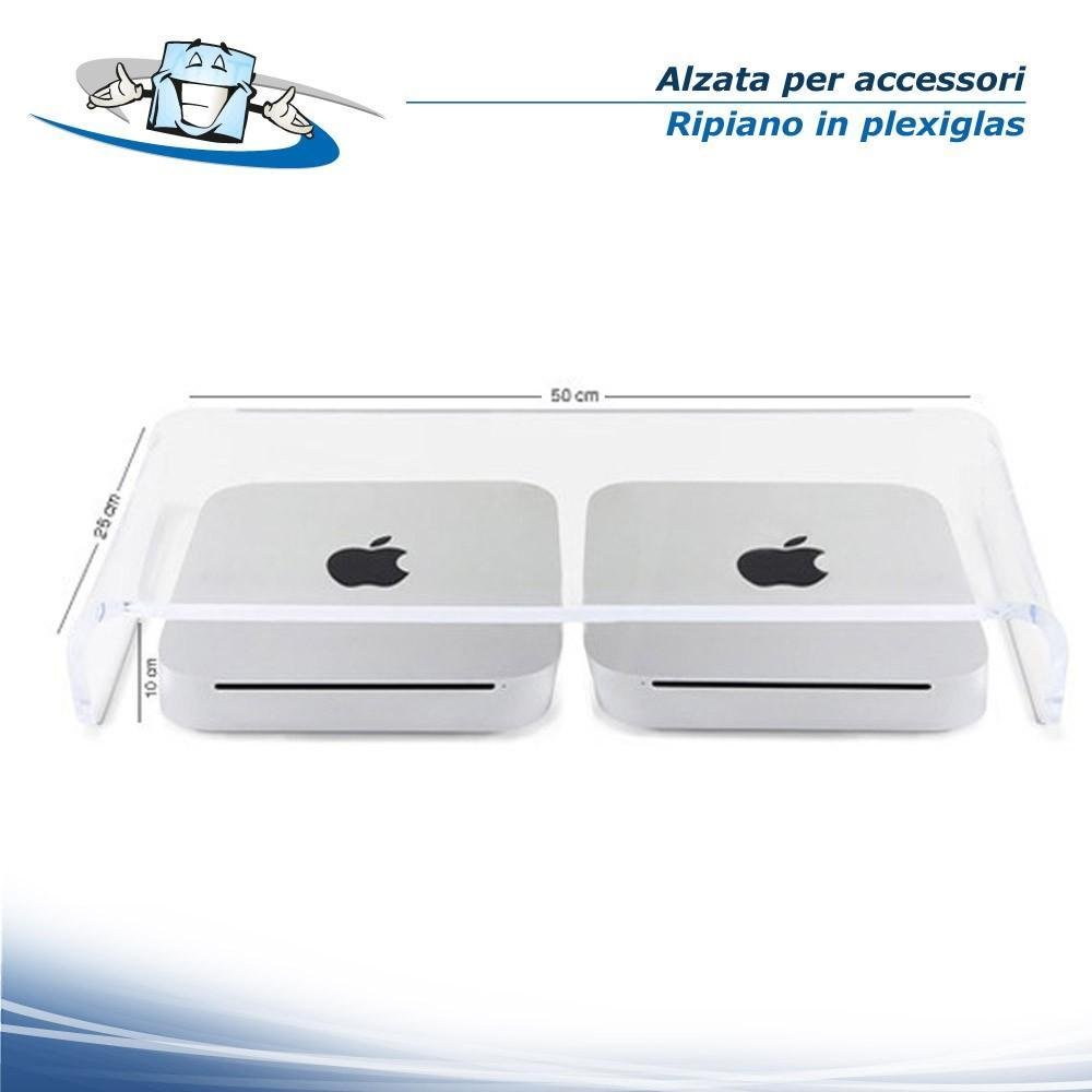 Alzata, Divisorio in Plexiglass Trasparente per accessori o espositore Notebook e minimac