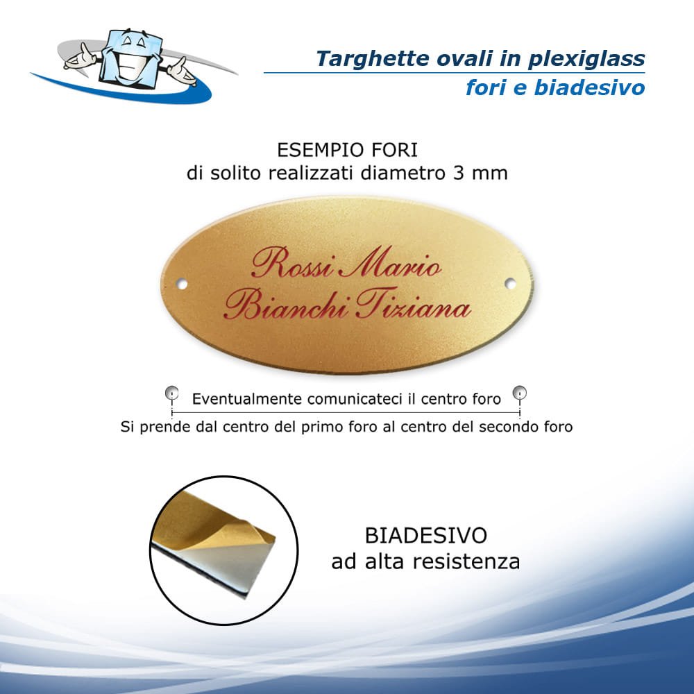 Targhette ovali incise in plexiglass - finiture