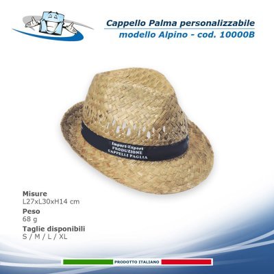 Cappelli in Palma con nastro personalizzabile disponibili in diversi modelli - alpino