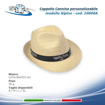 Cappelli Cannina in paglia naturale con nastro personalizzabile disponibili in diversi modelli - alpino