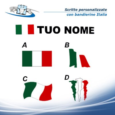 2 pz. Scritte adesive in viniile personalizzate con colori classici e bandierina dell'Italia
