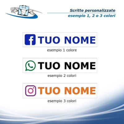 Scritte adesive con Tag Social Media - Icona e Nome personalizzati in varie dimensioni - A 1, 2 o 3 colori
