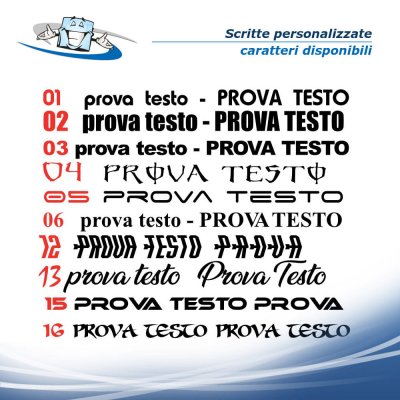 N. 2 pz. Scritte adesive prespaziate senza fondo in vinile personalizzate con colori speciali e bandiera dell'Italia