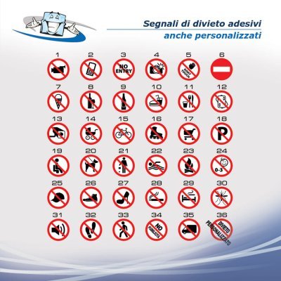 Segnali di divieto adesivi circolari personalizzati o standard resistentissimi all'esterno in diverse dimensioni