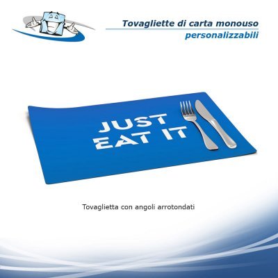 Tovagliette di carta monouso personalizzabili con logo e slogan vari formati e materiali - angoli arrotondati