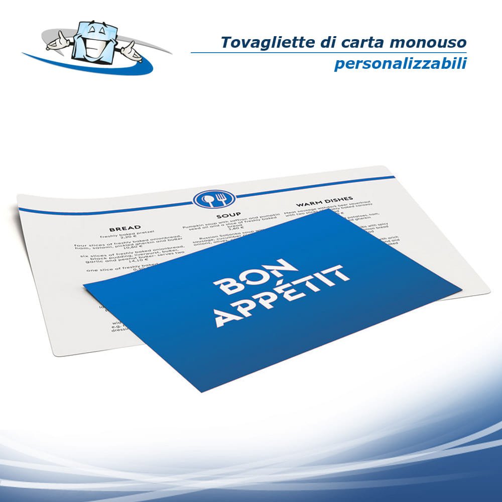 Tovagliette di carta monouso personalizzabili con logo e slogan vari formati e materiali