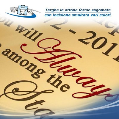 Targhe in ottone 1,5 mm anche sagomate personalizzate con incisione smaltata a più colori