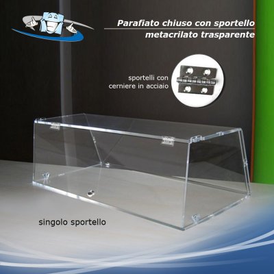 Parafiato H20 cm chiuso su tre lati in plexiglass, vetrina per alimenti, parasputo, barriera, disponibile anche con sportello